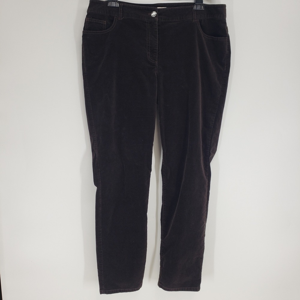 Chicos Dark Brown Velvet Slim Straight Leg Pants Women Sz 2.5 14 Stretch Cotton